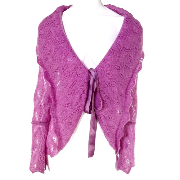 Renato Balestra Made In Italy Purple Cardigan Tie Sweater Bolero $995 One Size